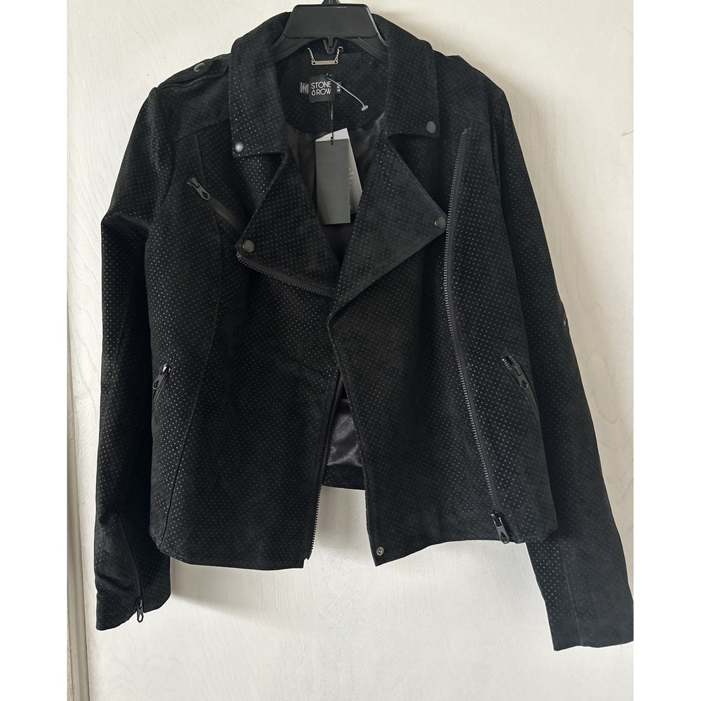 Stone Row Moto volcom biker black leather jacket Women's Size Large/14 $350 MSRP